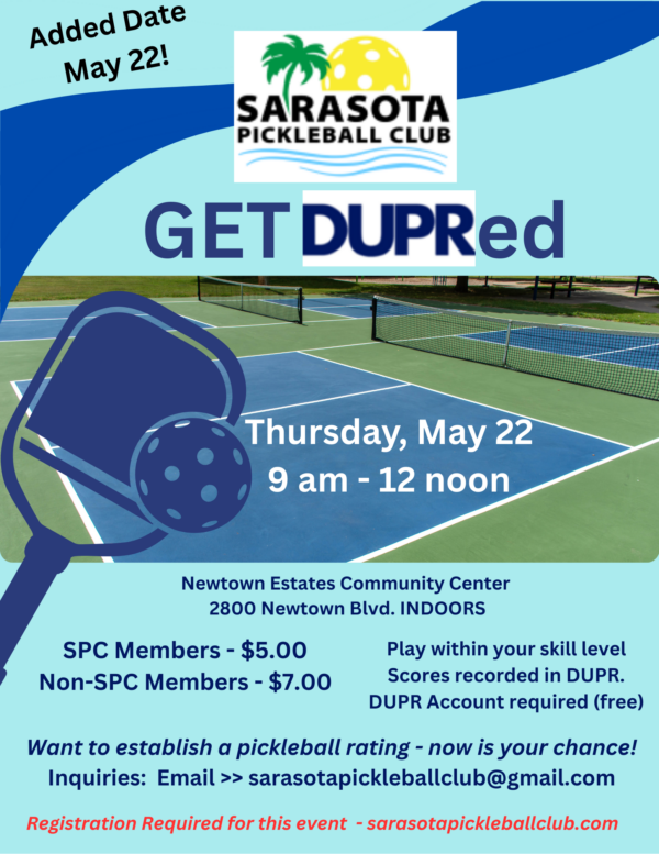 GET DUPRed - Thursday, May 22, 2025:  NON-SPC MEMBERS ONLY